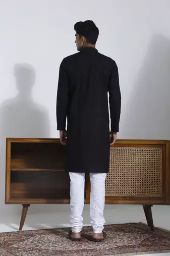 Black And White Cotton Kurta Pyjama Set