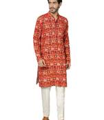 Men'S Red And Cream Rayon Kurta Pyjama Set