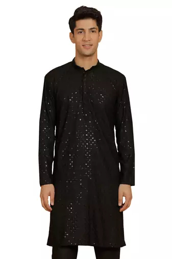 Black Cotton Blend Kurta