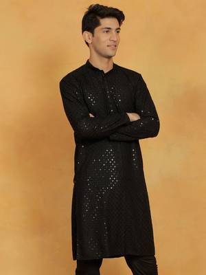 Black Cotton Blend Kurta 1