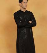 Black Cotton Blend Kurta