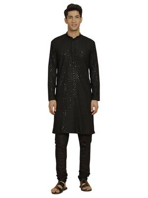 Black Cotton Blend Kurta And Pyjama Set 1