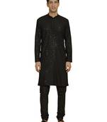 Black Cotton Blend Kurta And Pyjama Set