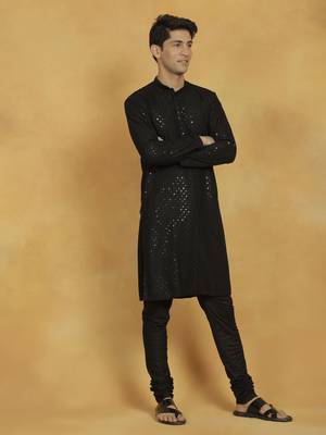 Black Cotton Blend Kurta And Pyjama Set 2