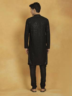 Black Cotton Blend Kurta And Pyjama Set 3