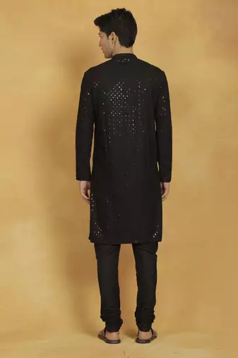 Black Cotton Blend Kurta And Pyjama Set