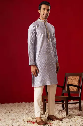 Aqua Silk Blend Kurta Pyjama Set