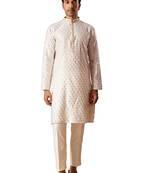 Cream Silk Blend Kurta Pyjama Set
