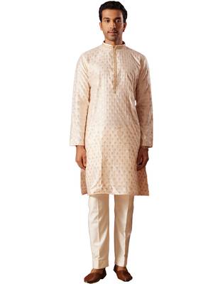 Peach Silk Blend Kurta Pyjama Set 1