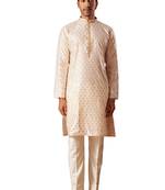 Peach Silk Blend Kurta Pyjama Set