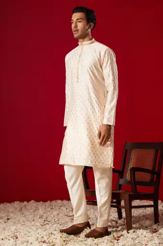 Peach Silk Blend Kurta Pyjama Set