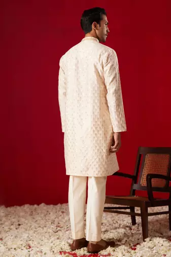 Peach Silk Blend Kurta Pyjama Set