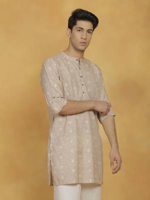 Men'S Beige Cotton Kurta 2
