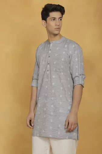 Men'S Gray Cotton Kurta