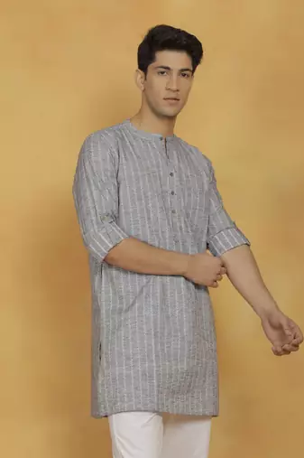 Men'S Gray Cotton Kurta