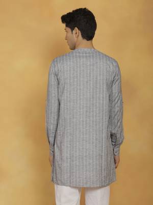 Men'S Gray Cotton Kurta 3