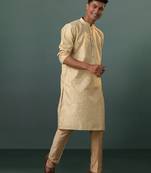Men'S Gold And Rose Gold Silk Blend Kurta Pyjama Set