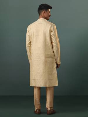 Men'S Gold And Rose Gold Silk Blend Kurta Pyjama Set 2