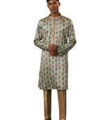 Men'S Aqua And Rose Gold Silk Blend Kurta Pyjama Set