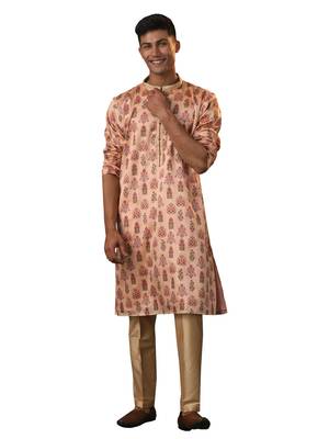 Peach And Rose Gold Silk Blend Kurta Pyjama Set 1