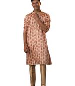 Peach And Rose Gold Silk Blend Kurta Pyjama Set