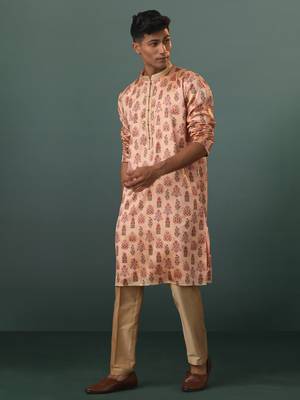 Peach And Rose Gold Silk Blend Kurta Pyjama Set 2