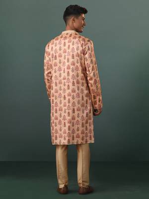 Peach And Rose Gold Silk Blend Kurta Pyjama Set 3