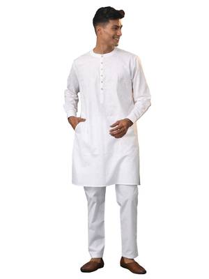 White Cotton Kurta Pyjama Set 1