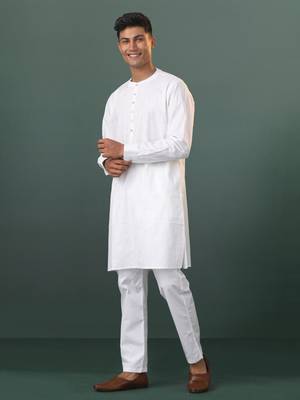 White Cotton Kurta Pyjama Set 2