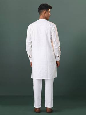 White Cotton Kurta Pyjama Set 3