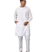 Men'S White Cotton Kurta Pyjama Set