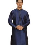 Men'S Navy Blue Dupion Silk Kurta
