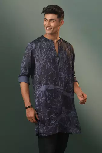 Gray Cotton Blend Kurta