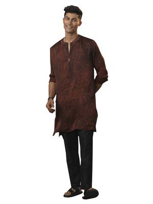 coffe and black cotton blend kurta pyjama set 1