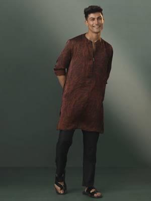 coffe and black cotton blend kurta pyjama set 2