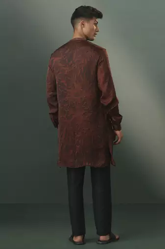 coffe and black cotton blend kurta pyjama set