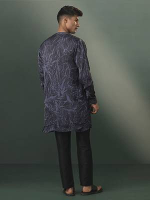 Gray And Black Cotton Blend Kurta Pyjama Set 3