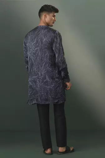 Gray And Black Cotton Blend Kurta Pyjama Set