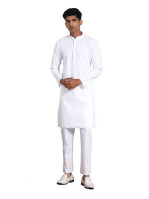 White Cotton Kurta Pyjama Set 1
