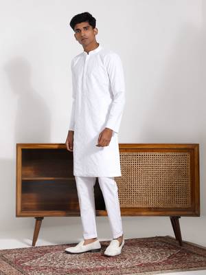 White Cotton Kurta Pyjama Set 2