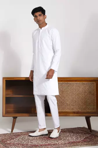 White Cotton Kurta Pyjama Set