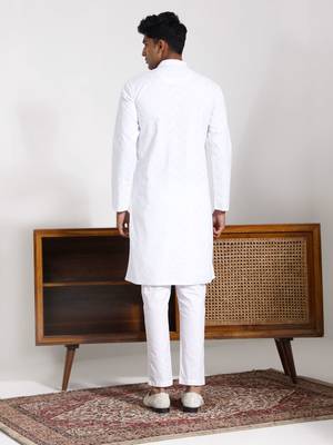 White Cotton Kurta Pyjama Set 3