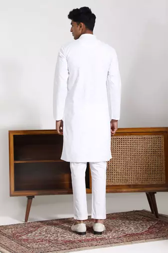 White Cotton Kurta Pyjama Set