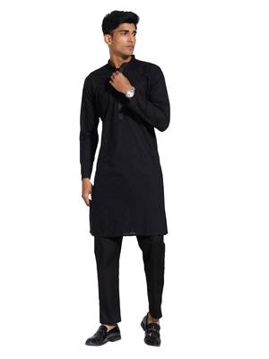 Black Cotton Kurta Pyjama Set 1