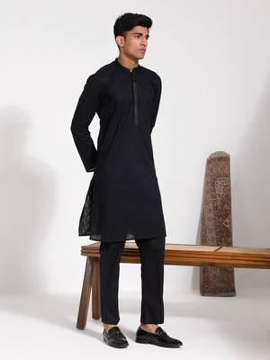 Black Cotton Kurta Pyjama Set 2