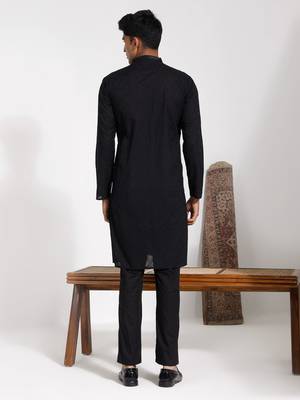 Black Cotton Kurta Pyjama Set 3