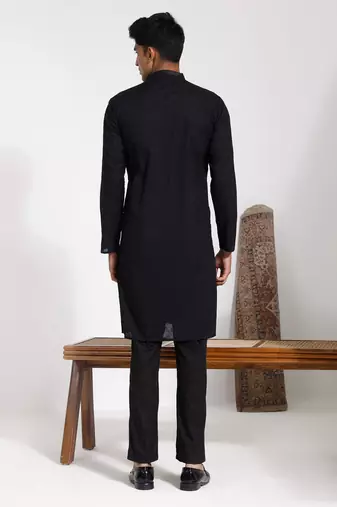 Black Cotton Kurta Pyjama Set
