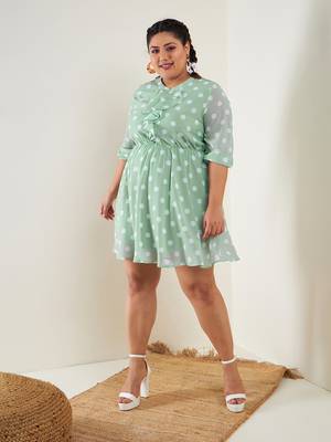 Sea Green Polka Dot Fit & Flare Ruffle Dress 1
