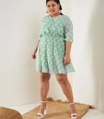 Sea Green Polka Dot Fit & Flare Ruffle Dress