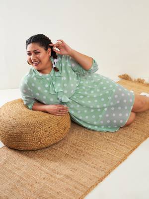 Sea Green Polka Dot Fit & Flare Ruffle Dress 2